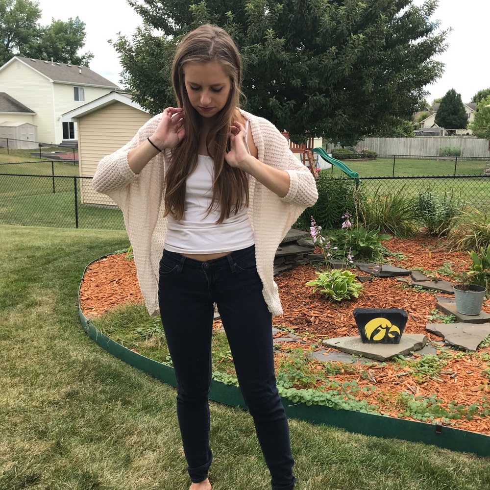 Cream waffle cardigan tunic